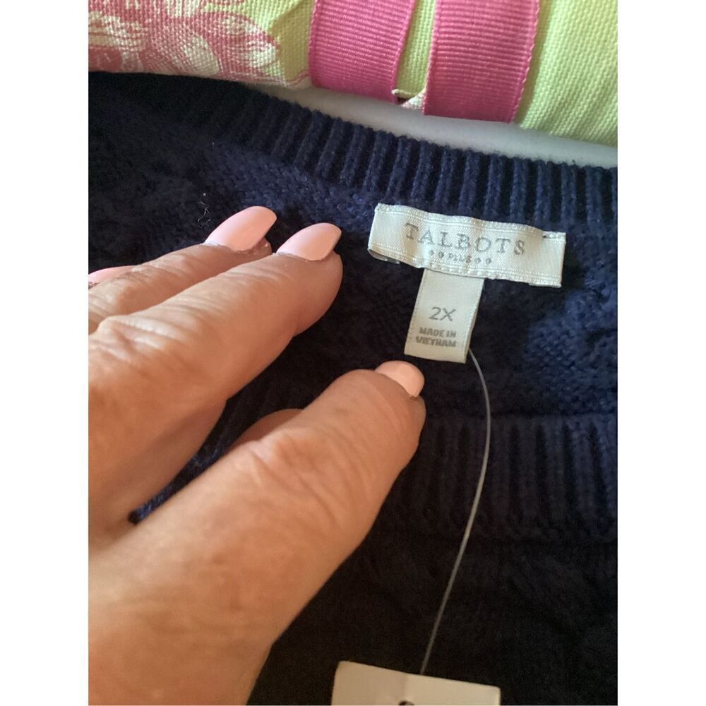 NEW Talbots Soft Cable Knit Pullover Sweater Sz 2XL Navy Fair Isle - Picture 5 of 9